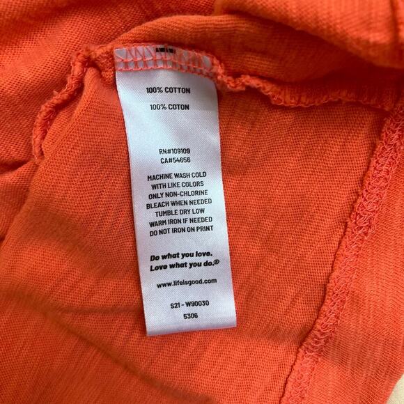 Life is Good Sz M Short Sleeve Textured Slub Cotton Mini Dress Orange Rising Sun - Picture 13 of 16